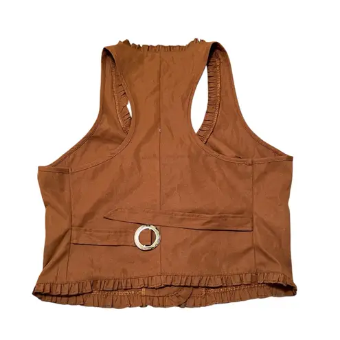 Sleeveless Vest Blouse Brown Ruffle XL