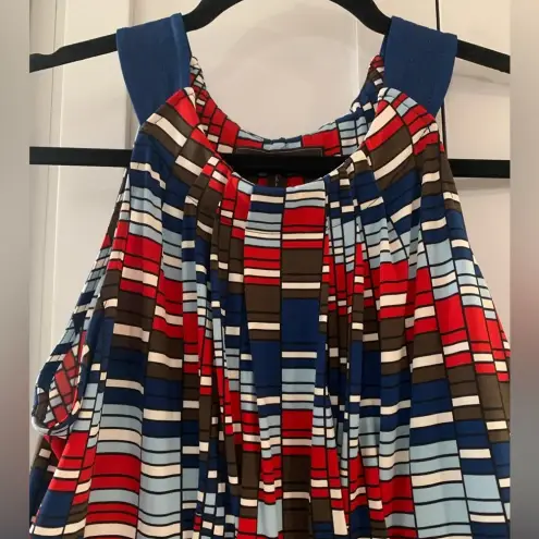 BCBG Maxazria Red White‎ and Blue Geometric Halter Dress Packable