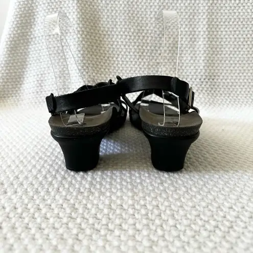 SAS Comfort Women Black Leather Nouveau Cross Strap Low Heel Dress Sandals 9.5M Size 9.5