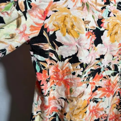 Garnet Hill Floral Long Sleeve Top Organic Cotton Pink Trim Floral Boho Office L