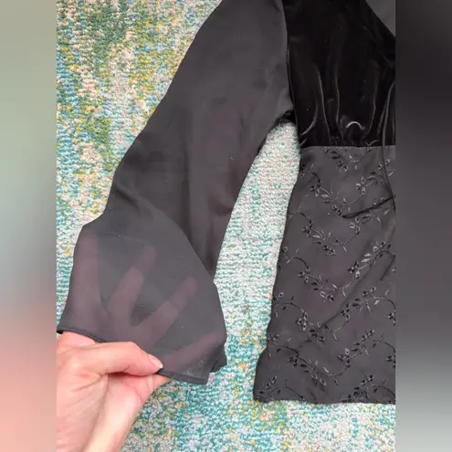 Vintage 90s NOS Sweet Blondie sheer velvet lace front boho blouse, size large Black