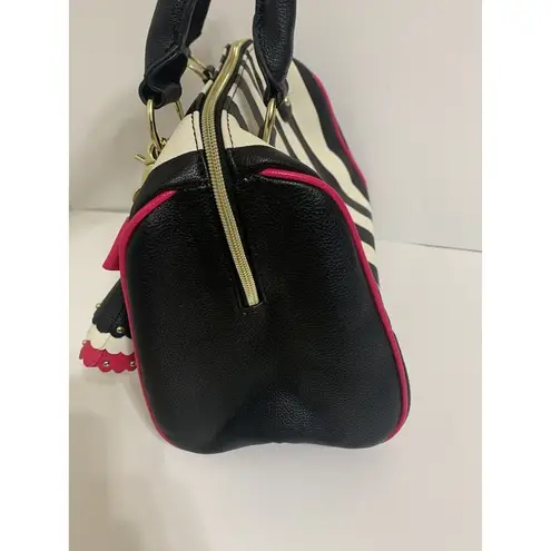 Betsey Johnson  Black And White Tote Purse Pink Accents