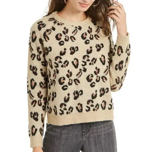 Planet Gold Womens Pullover Sweater Safari Animal Print Cropped Knit XS