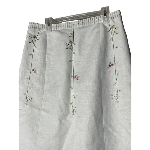 BCBG Max Azria Vintage Linen Blend Embroidered Floral Skirt Size 4