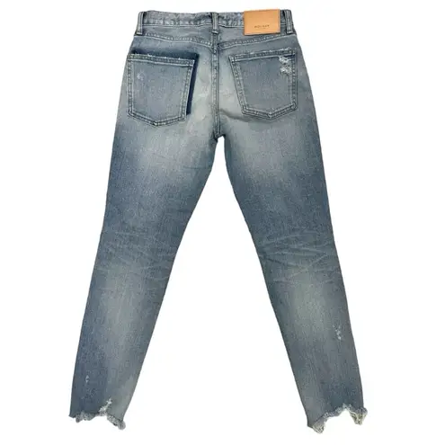 Moussy Vintage Tapered Distressed Jeans Light Blue Denim Ankle Raw hem Size 25