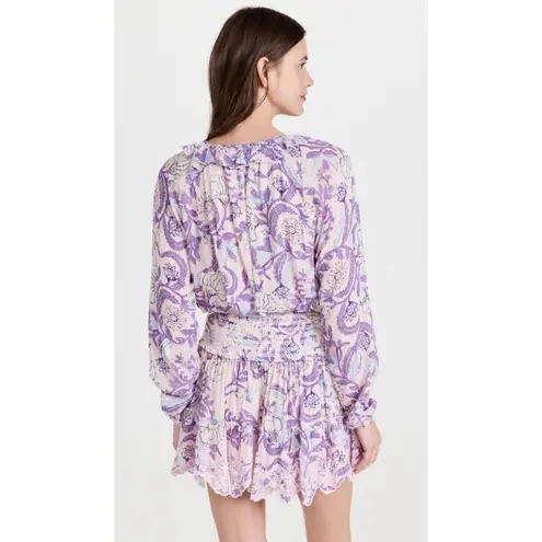 Hemant & Nandita Asia Ruffle Tassel Mini Dress Purple Floral Size Small