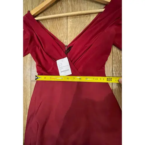 Alfred Sung  Sz 0 V Neck Jersey Mikado Burgundy 3/4 Sleeve Belted Gown D736 NWT