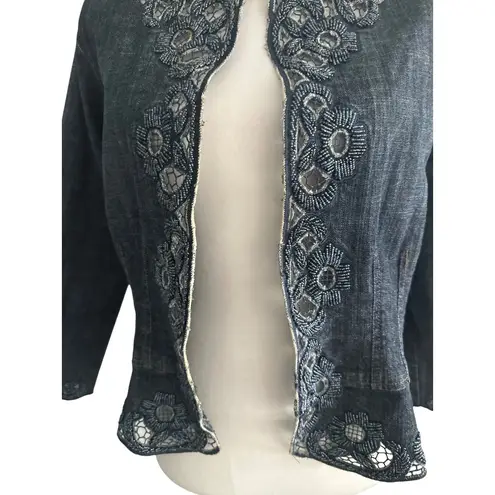 CHICOS Platinum Beaded Embellished Denim Jacket Size Chicos 1 / US Medium 8 Blue