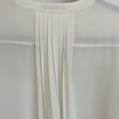 NYDJ Cream 3/4 Sleeve Blouse with Mandarin Collar and Pleating Detail Size S