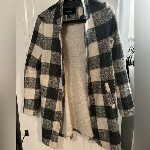 VERO MODA Buffalo Check Cardigan Coat | Black & White | Size M