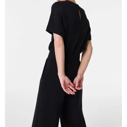 Spanx  AirEssentials Crop Wide Leg Jumpsuit Very Black Dolman Short Sleeve Romper