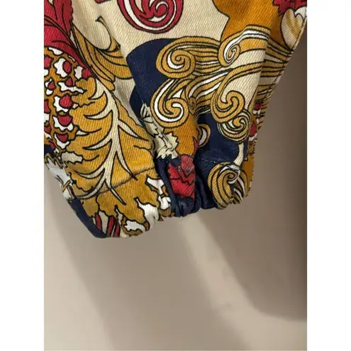 MOTHER The Puffy Wrapper Floral Denim Jumpsuit Flowers in Her Hair L Tan Size L