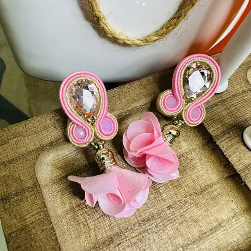 Handmade Dangle Drop Earrings with Chrystals Soutache handcrafted UniqueJewelry