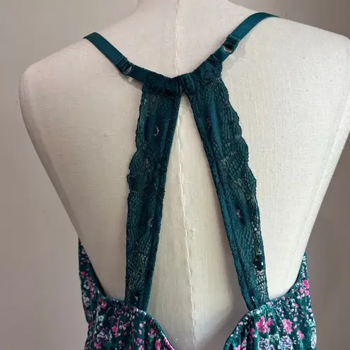 Cacique Lane Bryant Green Floral Racer Back Cottom Chemise Sleep Gown Sz 18/20