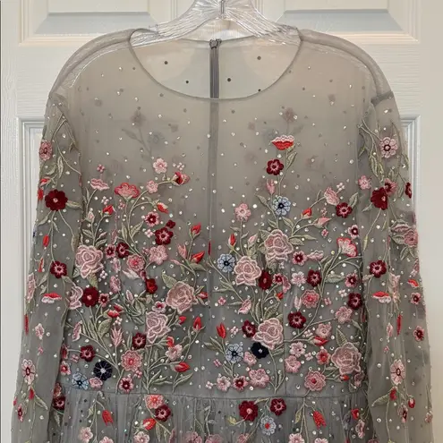 Mac Duggal NWT Embroidered Illusion High Neck Long Sleeve A Line Gown Size 14