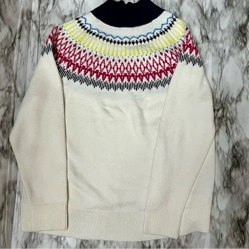 Alpine Design Womens Sz XXL Fair Isle Cream Mock Turtleneck Sweater Blue Collar