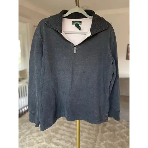 Lauren Ralph Lauren Charcoal Sweatshirt Pullover Collar 1/4 Zip XL Buttery Soft Gray