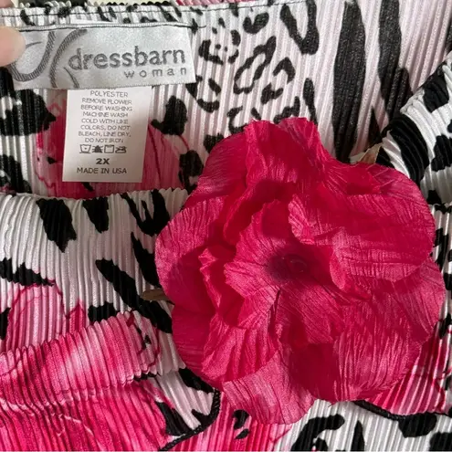 Bold Animal Print Floral Pleated Blouse 2X Stretchy Top Dressbarn Corpcore Chic Pink