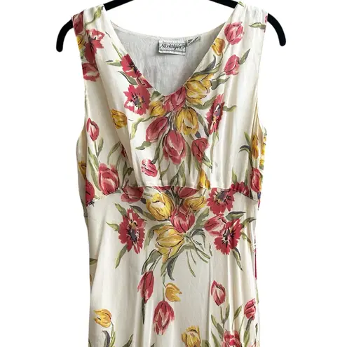 Vintage 80s Nostalgia Chiffon Maxi Dress Whimsy Floral Feminine Size Medium Pink