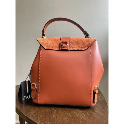 NWT Viola Castellani Papaya Orange Leather Handbag Purse Backpack Convertible