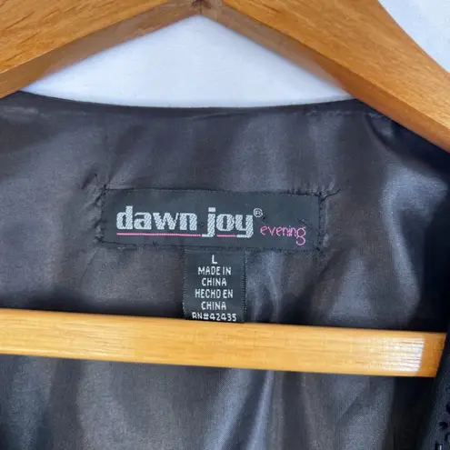 Dawn Joy Vneck Beaded Trim Dressy Cocktail Evening Jacket Flower Brooch SZ Large Black