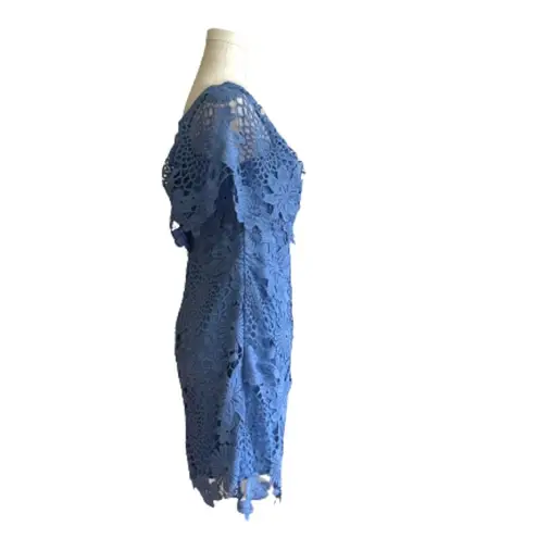 Mimi Chica  Dress Blue Lace Crochet Off Shoulder Short Sleeve Mini Dress Medium