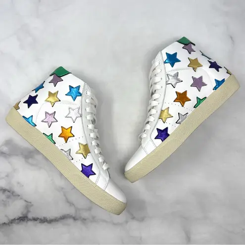 Saint Laurent NEW Star Leather Court Classic SL06 Metallic High Top Sneaker 37