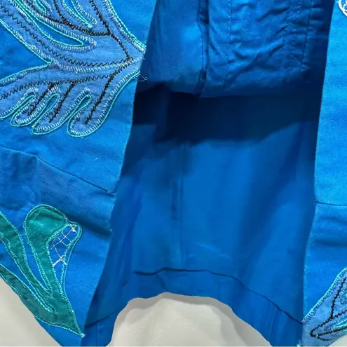 Chico's Chico’s Blue Ocean Coral Embroidered Appliqué Jacket Button Front Sea Life
