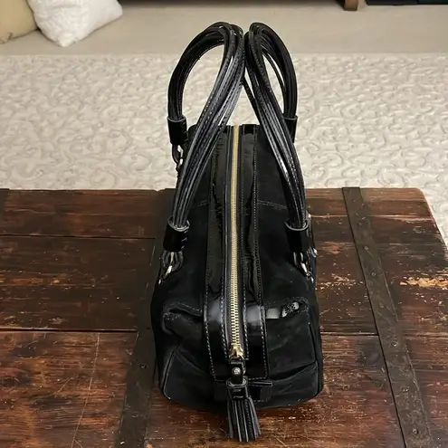 Kate Spade  Black Suede and Patent Leather Vintage Handbag 12"x5"x7"