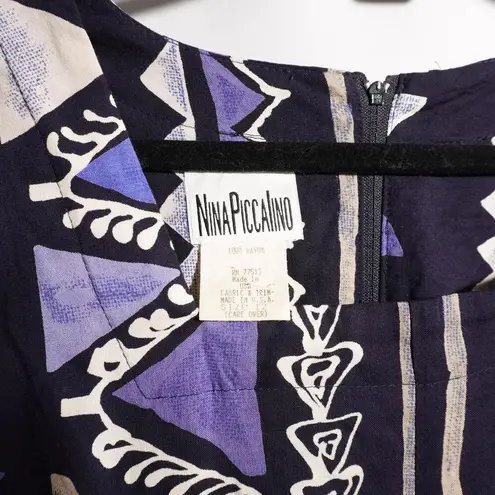 VTG Nina Piccalino AOP Tribal Abstract Print Maxi Dress Square Neck 80s 90s USA Size 12