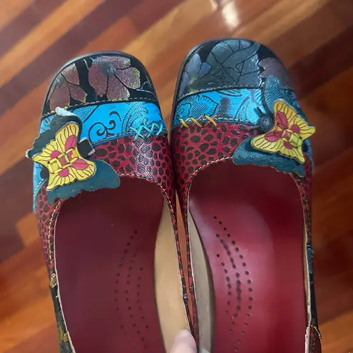 Obiono Handpainted Colorful Women's Shoes Butterfly Floral Indie Chunky Retro 38 Red Size 7.5