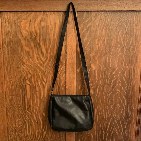 Boutique Embroidered black faux vegan leather crossbody bag NWOT