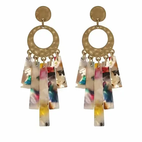 Handmade Statement Dangle Earrings - Tortoise Shell, Colorful, Lightweight