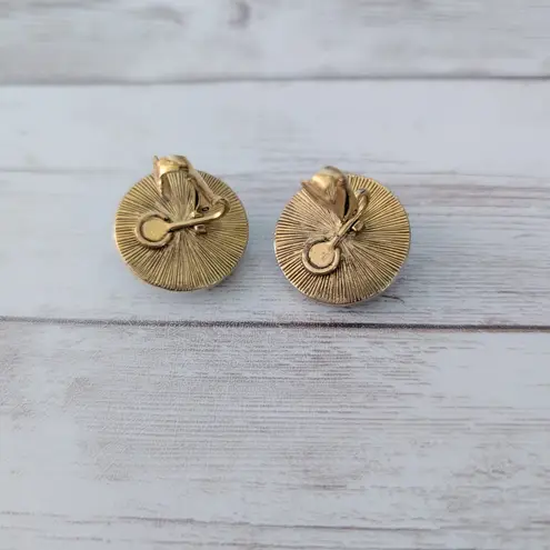 Vintage Clip On Earrings Faceted Black Gem with Gold Tone Halo Just Under 1"