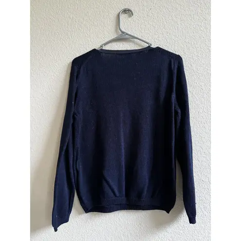 Vtg BALLY 100% Cotton Extra Fine Navy Blue Knit VNeck Sweater Jumper Unisex S 40