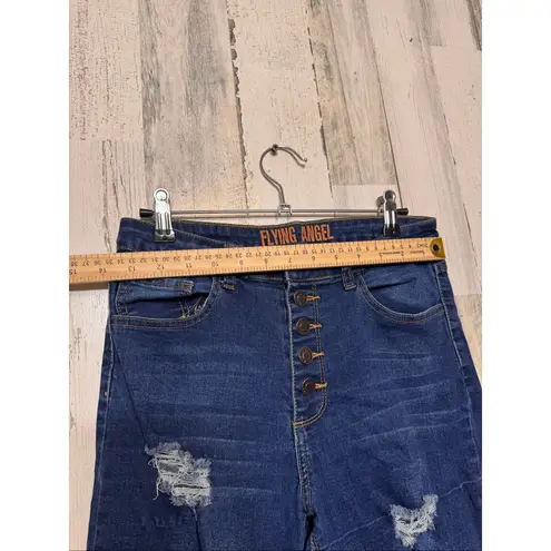 Flying Angel High Rise Distressed Skinny Jeans Dark Wash Button Fly – Size 9 Blue