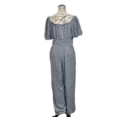 Sincerely Jules Jumpsuit Womens Boho Peasent Casual Preppy L Beach Vacation Blue Size L