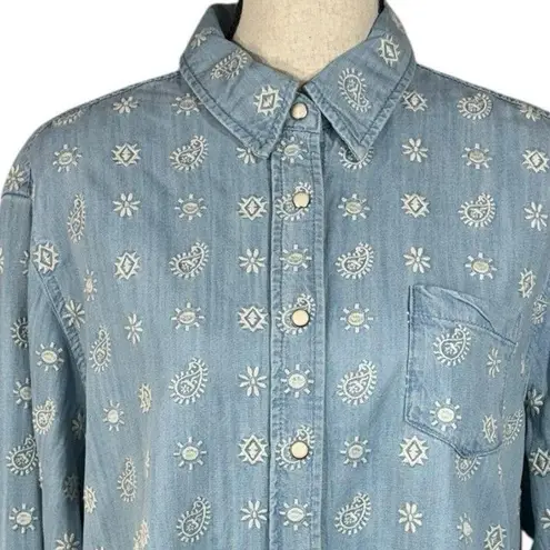 Stetson X-Large Western Top Snap Front Geometric Long Sleeve Chambray Collared