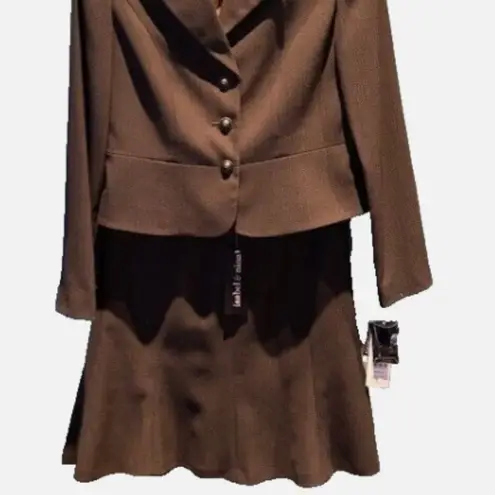 Isabel & Nina Career Set 2 Blazer Jacket Scalloped Skirt Brown Knee Tailored
