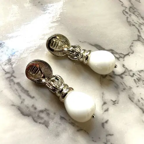 Monet  white and silver  tone clip on drop earrings