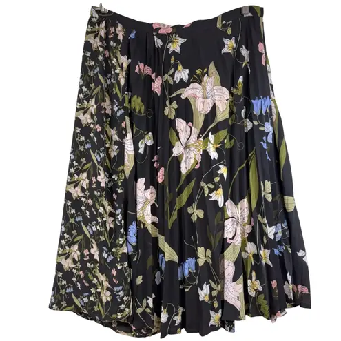 7th Avenue M Floral Pleated Wrap Skirt Pleated Midi Boho Fairy Cottage Retro Black Size M