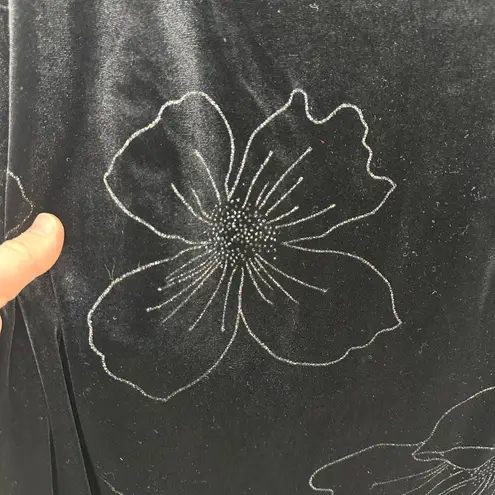 Vintage 90s Y2K Women's Size XL Black Velvet Floral Tank Top Sparkle Glitter