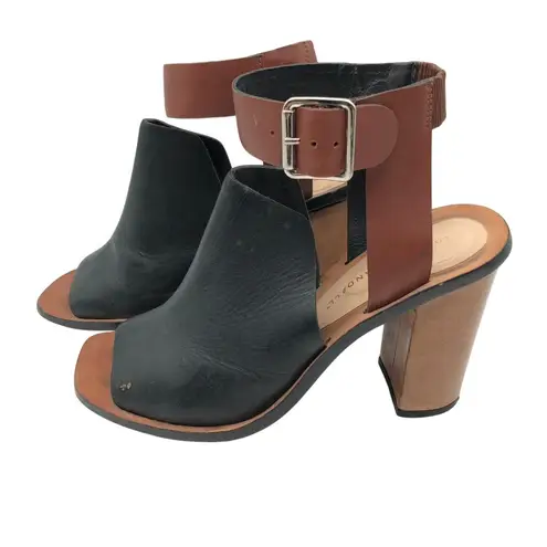Loeffler Randall Maisy Colorblock Leather Sandal Block Heel Black Brown Size 7