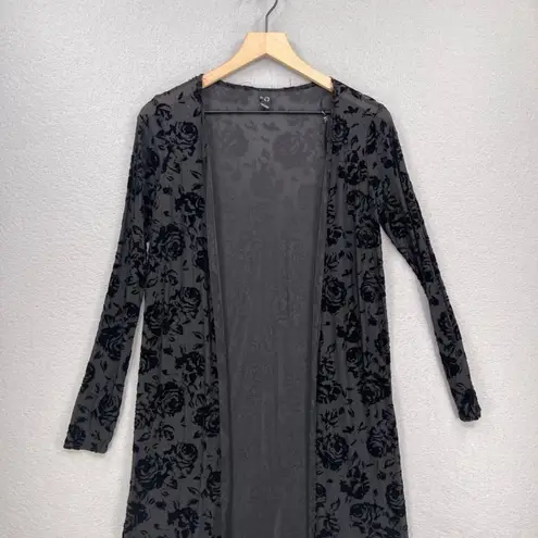 Windsor  Sheer Duster Womens Small Black Rose Floral Burnout Open Front Boho Goth