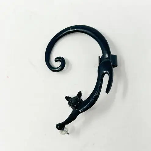 Black Cat Necklace and Ear Cuff Set Halloween Goth Dark Costume Jewelry