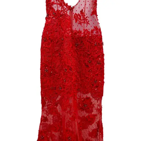 Sherri Hill  Sheer Lace Beaded Rhinestone Backless Embellished Gown Dress 11127