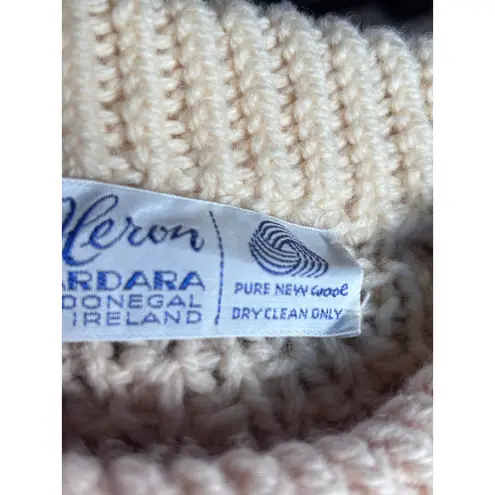 American Vintage Handknit Irish Fisherman Sweater Wool Aran Cable Cream Large Size M