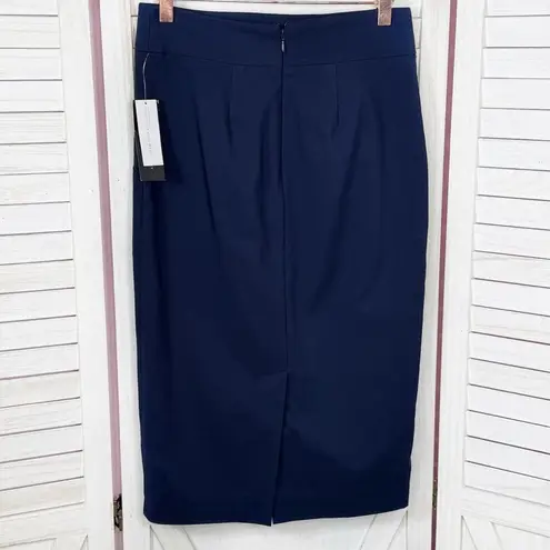 New York & Company High Waist Stretch Pencil Midi Skirt Navy Blue 0