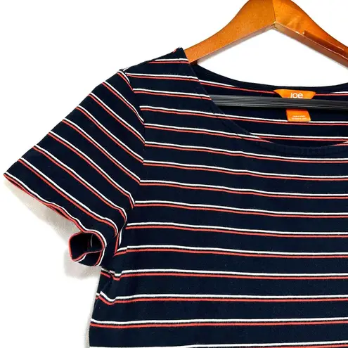 Joe Fresh Medium Striped Short Sleeve Jersey Navy Blue Mini Dress Pockets Casual