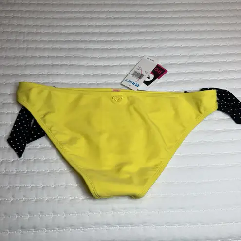 Roxy  Yellow With Black Polka Dot Tie Side Swimsuit Bikini Bottom L Large NWT $36